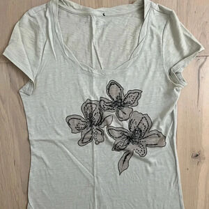 Ann Taylor Light Gray Flower Tee